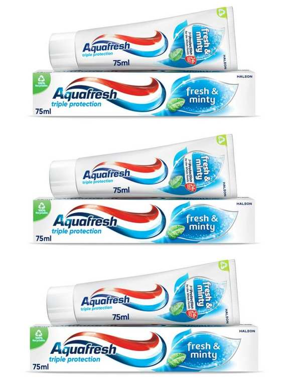 3 x Aquafresh Fresh & Minty Toothpaste 75ml (Nectar Price)