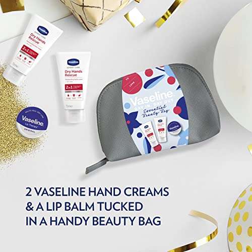 Vaseline Beauty Bag with 2 anti-bac hand creams & a lip balm Day In, Day Out Essential £5 @ Amazon