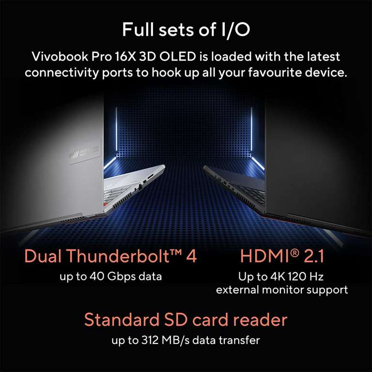 Asus Vivobook Pro 16X Laptop (16" WQXGA 165Hz, IPS, 500cd/m², 100% DCI-P3, i7-13650HX, RTX 4070 120W, 16GB/1TB, 90Wh, 1.90kg, Win11)