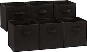 Amazon Basics Collapsible Fabric Storage Cube/Organiser with Handles, Pack of 6, Solid Black, 26.6 x 26.6 x 27.9 cm