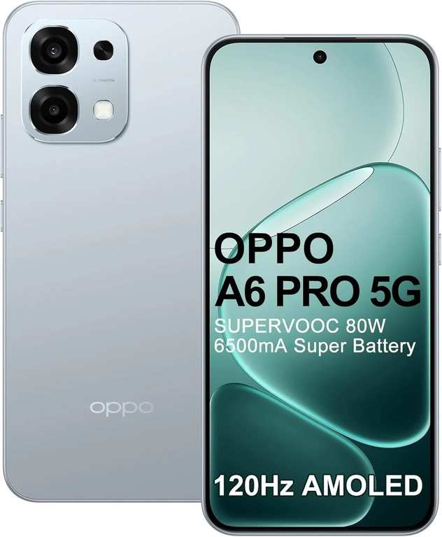 OPPO A6 Pro 5G 256GB 8GB Lunar Titanium 6500mAh Supervooc 80W 120Hz AMOLED Dimensity 6300mAh + Free Item
