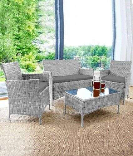 Rattan Garden Furniture Set 4 pc Chairs Sofa Table £95.96 with code @ Kleininteriors Ebay