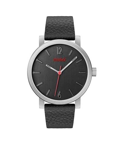 HUGO Analogue Quartz Watch for Men with Black Leather Strap, 43mm