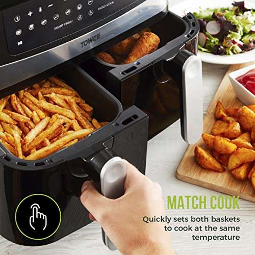 Tower T17088 Vortx 9L Duo Basket Air Fryer with Smart Finish, 2600W Power, Black - £99 @ Amazon