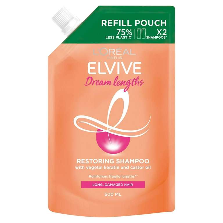 L'Oreal Elvive Dream Lengths Shampoo Refill Pouch for Long Damaged Hair 500ml £2.95 @ Sainsbury's