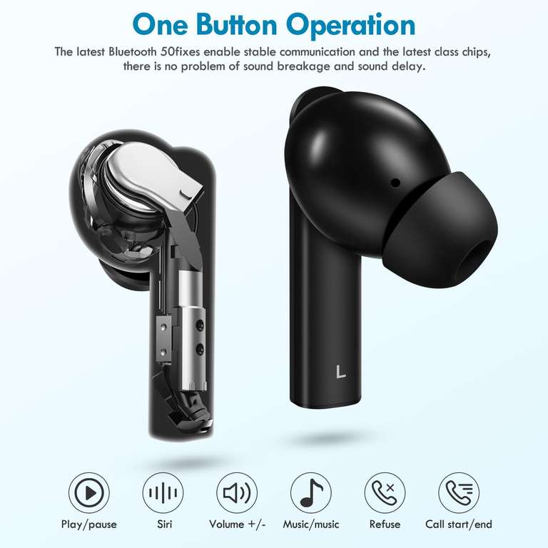 Betron TWS Earphones, Wireless Bluetooth In Ear Headphones with Microphone, Clear Sound, Bluetooth 5.3 (2 For £9.81) - Betron UK FBA