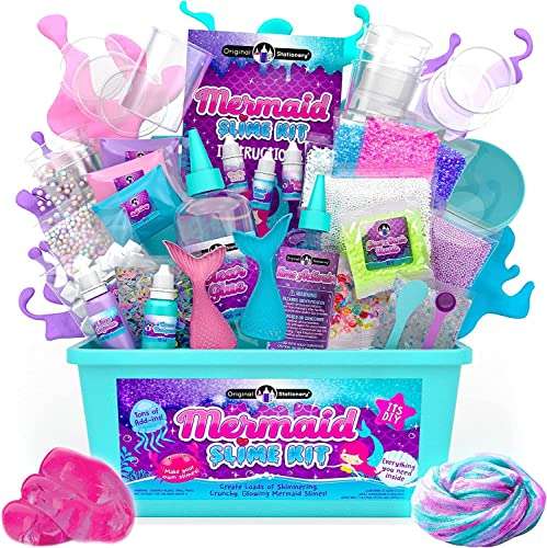 Original Stationery Mermaid Slime Kit, 35-Pieces Slime Set to Make Glow in The Dark Slime with Lots of Sparkle Slime - Tried-And-True FBA
