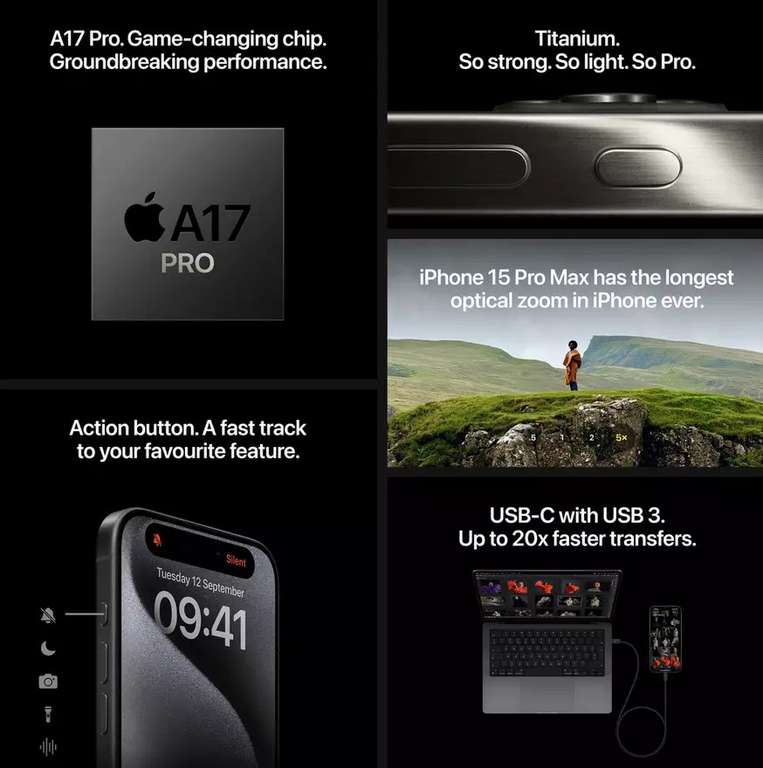 Apple iPhone 15 Pro (128 GB) - Black Titanium / Blue Titanium / Natural Titanium / White Titanium