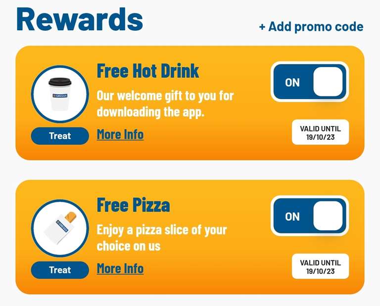 Free Pizza Slice / Hot Drink with New Member Sign Up (Greggs Rewards App)