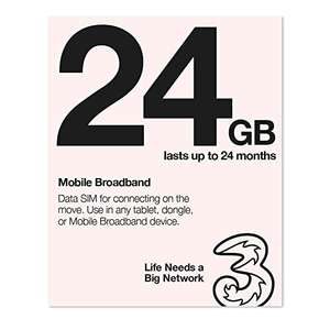 Three Mobile Pay As You Go Mobile Broadband 24 GB data Sim - £32.89 Dispatched By Amazon, Sold By Blue-Fish