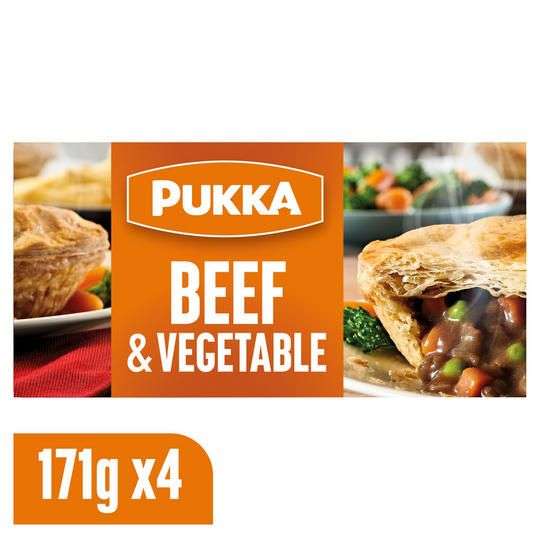 Beef or chicken and veg Pukka pies x4