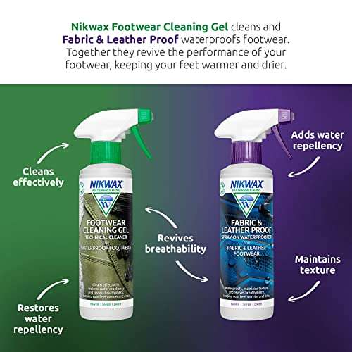 Nikwax Cleaning and Waterproofing Kit for footwear (Cleaning Gel + Proofer + Waterproofing Wax, Brush, Dry bag) @ Amazon sold by Nikwax