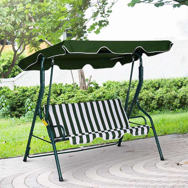 Outsunny 3 Seater Canopy Swing Chair Outdoor Garden Bench with Adjustable Canopy and Metal Frame - MHSTAR / FBA