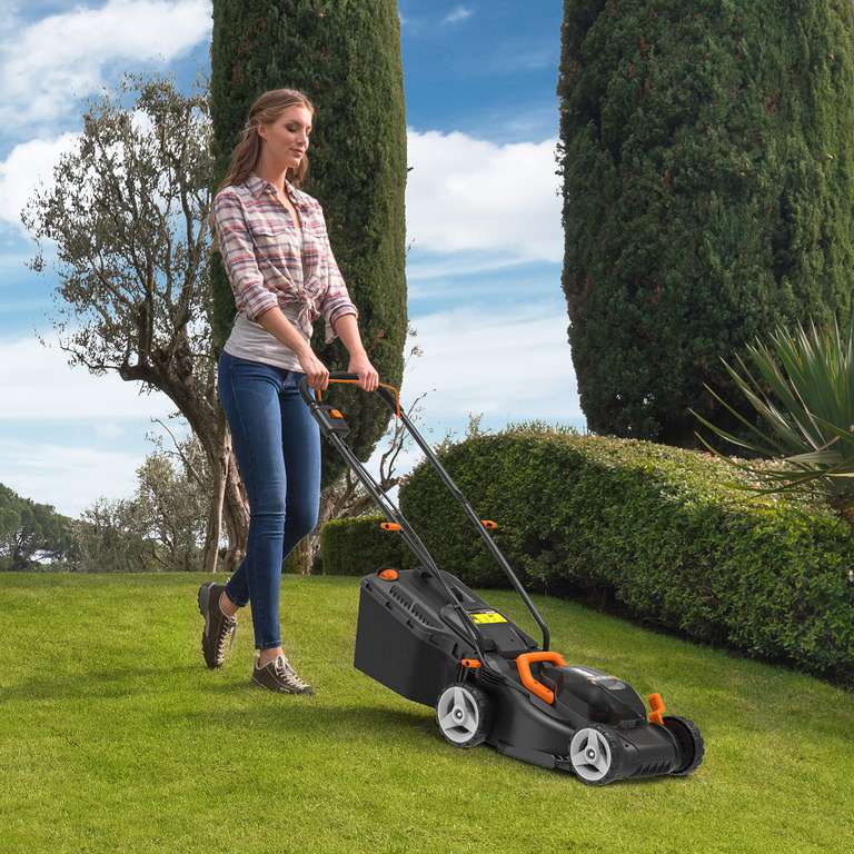 Worx WG779E.2 40V 34cm Cordless Lawn Mower, Petrol-Like Power, Cut-to-Edge Design, Adjustable Height, with 2x2.0Ah Batteries and Charger