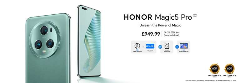 Honor Magic5 Pro 512GB 12GB 5G + Choice Of Gift For £1 (Pad X8, Watch, Earbuds 3) + £50 Trade In £853.99 / £810.99 Honor Users @ Honor
