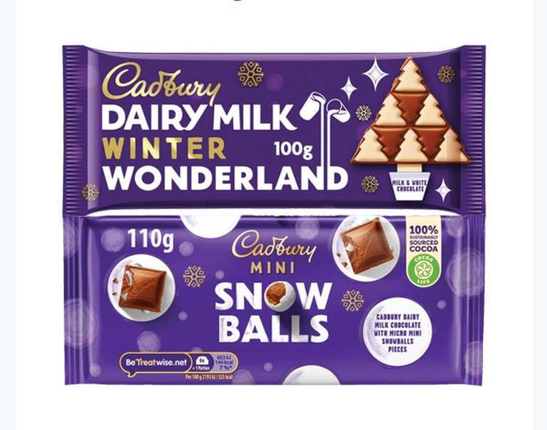 100g Cadbury Winter Wonderland / 110g Snowballs 49p each @Farmfoods