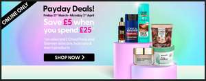 Save £5 When You Spend £25 On Selected L'OREAL & GARNIER Skincare, Haircare & Mens Products (Inc 1/2 price items)+ Free Delivery @ Superdrug