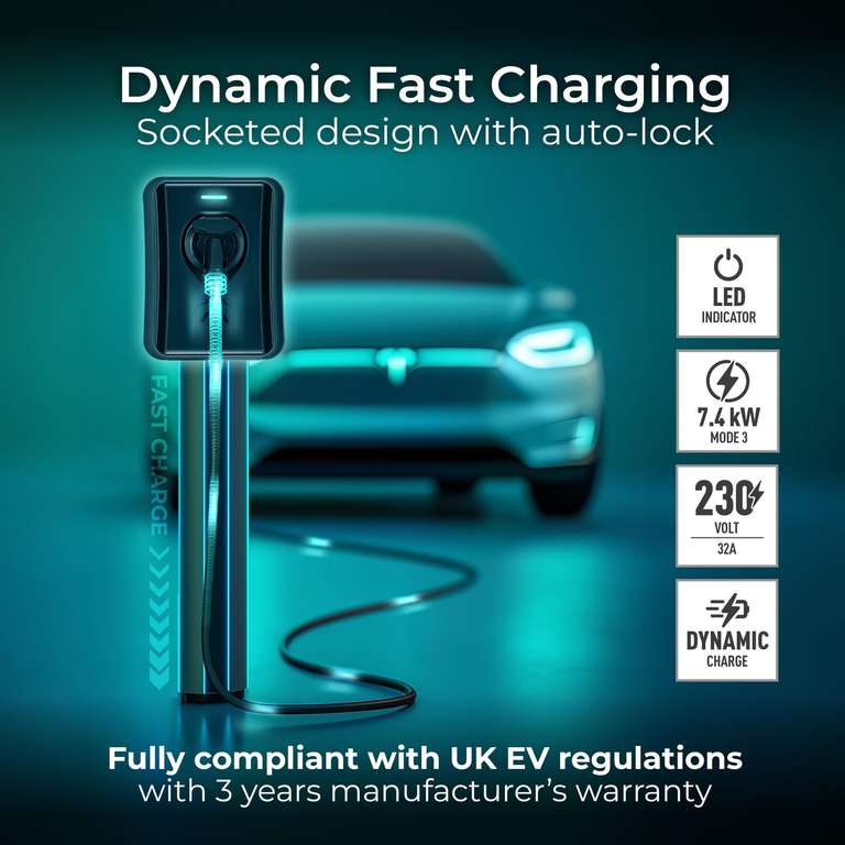 Motorised Vss Masterplug Smart EV Home Wall Charger 7.4kW, 32A, Wi‑Fi, IP55, Type 2 ...