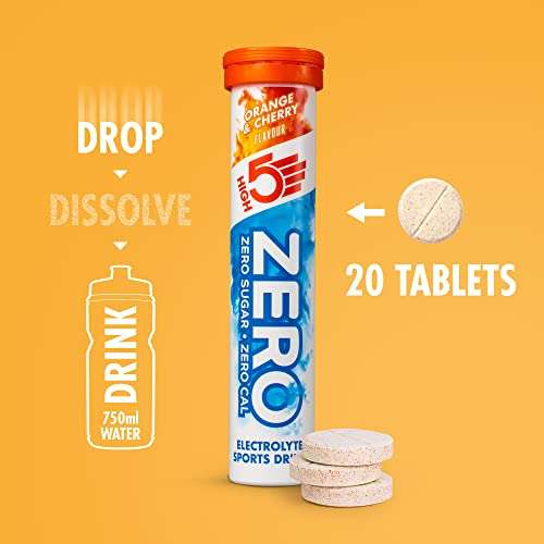HIGH5 Zero Electrolyte Hydration Tablets Added Vitamin C (Orange & Cherry, 20 Count (Pack of 8)) £20.15 at Amazon (£15.52 S&S)