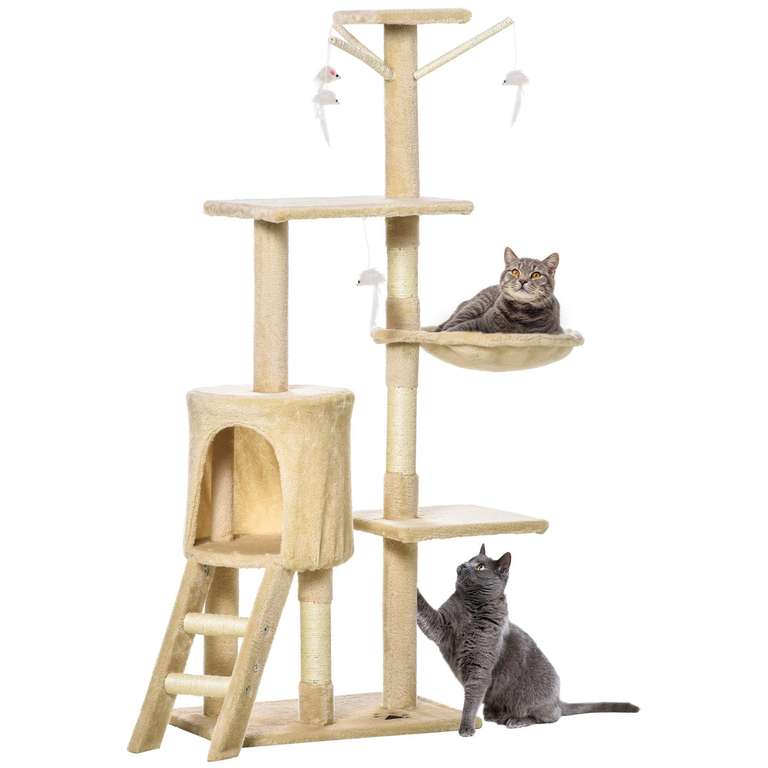 PAWHUT Cat Tree Kitty Activity Centre Condo Scratching Post with Toys 131cm - Sold & Delivered by MH STAR