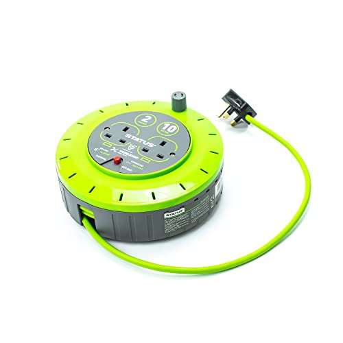 STATUS 2 Socket Cable Reel | 10m Green Extension Lead | 13A with Thermal Cut Out | Heavy Duty Outdoor Extension Lead £12 @ Amazon