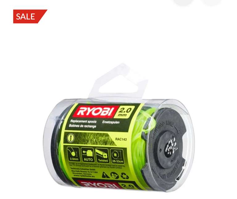 Ryobi RAC143 Spools for Cordless Grass Trimmers with 2.0mm Line (3 pack)