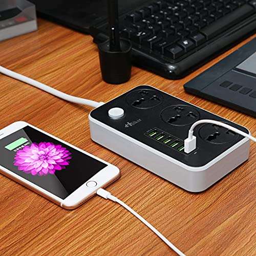 Hulker Extension Lead with USB Ports 3 Way Outlets 6 USB Ports Surge Protection Power Strip Sold by BEKHOM GLOBAL FBA