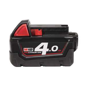 Milwaukee M18B4 18V 4.0Ah RedLithium-Ion Battery £34.99 + £5.99 delivery at Powertoolmate