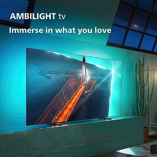 PHILIPS Ambilight OLED708/12 55 inch Smart 4K OLED TV | UHD & HDR10+ | 120Hz | P5 AI Perfect Picture Engine | Dolby Atmos | 20W Speakers TV