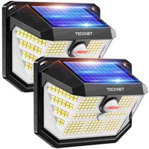 TECKNET Outdoor Solar Lights 231 LED, Wall Light for Front Door/Fence/Yard/Garage/Garden - 2 Pack £12 / 4 Pack £19.80 - w/Code