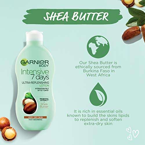 Garnier Intensive 7 Days Shea Butter Body Lotion Dry Skin, with glycerin, 400 ml: £1.50 (£1.43/£1.28 S & S) + 5% Voucher On 1st S&S @ Amazon