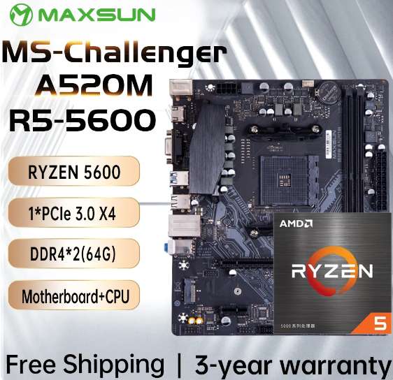 MAXSUN Gaming Motherboard Combo A520M CPU AMD Ryzen 5 5600 [New