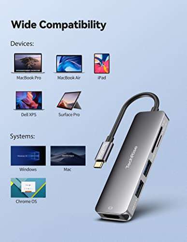 TechRise USB C Hub，5-in-1 USB C Multiport Adapter with 4K HDMI, 2 USB 3.0 Data Port @ Yourvanhot / FBA