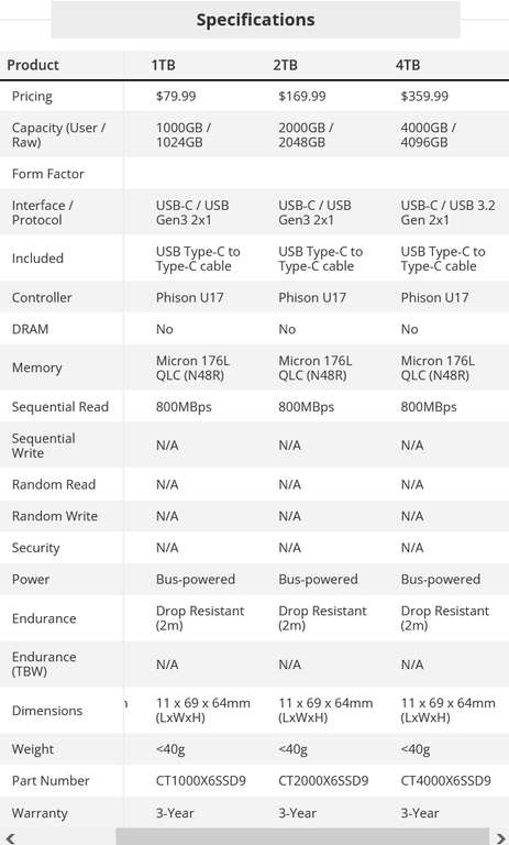 Crucial X6 4TB Portable/External USB 3.2 USB-C SSD (Up to 800MBs) - £239.49 @ Amazon