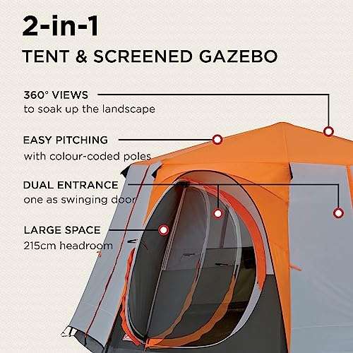Coleman Tent Octagon, 6 Man Festival Dome Tent, 360° Panoramic View, Stable Steel Pole Construction, Sewn-in Groundsheet Sold by Coleman