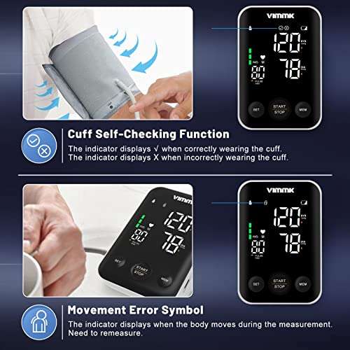 Blood Pressure Monitor CE Approved UK, Vimmk Upper Arm Blood Pressure Machines for Home Use Accurate BP Cuff LED Sold by CAZON UK FBA