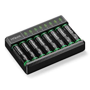 HiQuick 8 x AA Rechargeable Batteries with AA AAA Battery Charger, 8-Bay LED Battery Charger £21.24 + 10% voucher on 1st Sub & Save @ Amazon