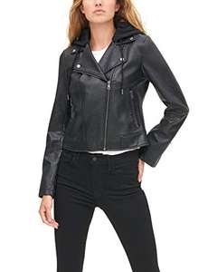 Levi's Women's Classic Faux Leather Motorcycle Jacket with Jersey Hood xl