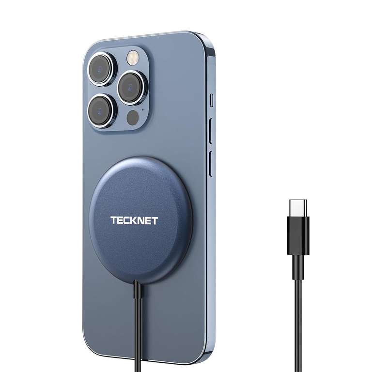 TECKNET Magnetic Wireless Charger Compatibility with Mag-Safe, USB C Fast Charging up to 15W with 3.3ft Cable with code