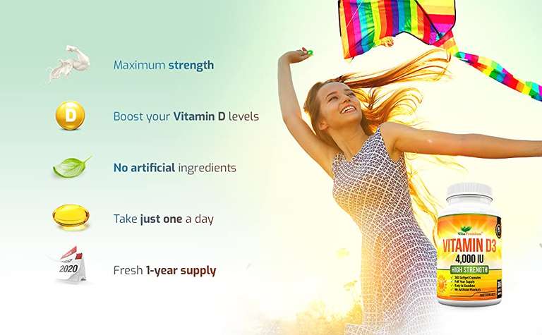 Vitamin D 4,000 IU, Maximum Strength Vitamin D3 Supplement, 365 Softgels £6.95 Dispatches from Amazon Sold by VitaPremium