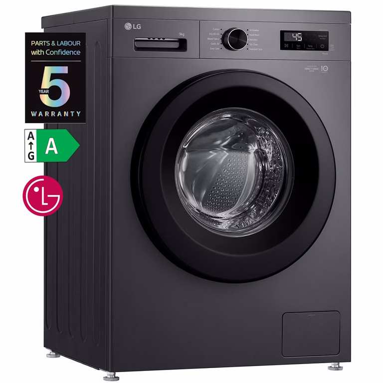 LG 9kg Inverter Direct Drive 1400rpm Steam Washing Machine, Grey or Black + 5 Year Warranty - W/LG Membership Signup + LG Referral Code
