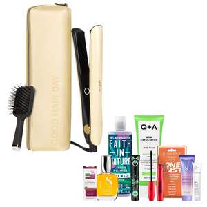 GHD Gold Professional Styler Hair Straightener Exclusive Bundle with Case & Paddle Brush + Free JustMyLook Birthday Goody Bag