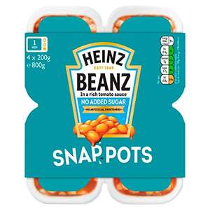 Heinz Baked Beanz No Added Sugar Snap Pots, 4 x 200g - 2 for £3.50 - Minimum order quantity: 3 for £6.43 @ Amazon