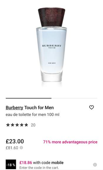Burberry Touch for Men Eau De Toilette 100ml via App With Code | hotukdeals