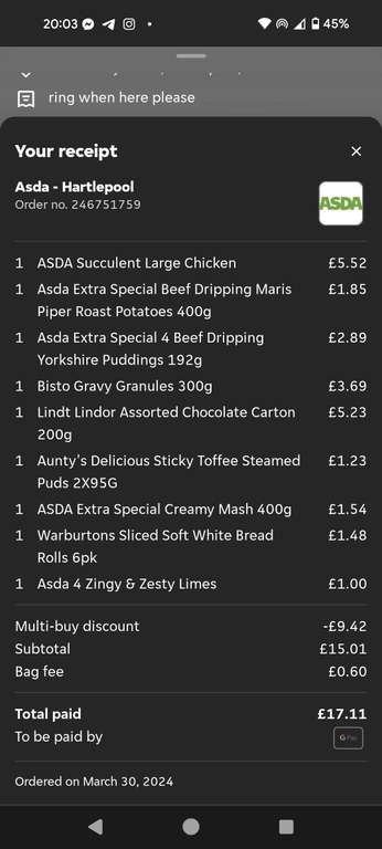 ASDA Succulent Large Chicken 50% off Easter Sale on Just Eat (Free Delivery on £15+) (Hartlepool)