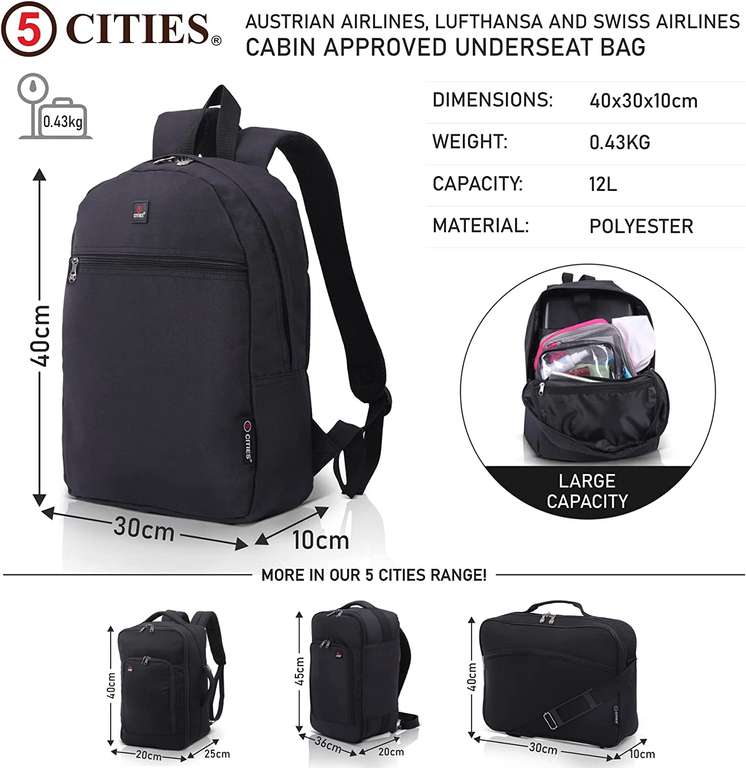 5 CITIES (40x30x10cm) 2023 Model Lufthansa, Austrian Airlines Max Size Cabin Backpack/Rucksack - £15.99 @ Travel Luggage Cabin