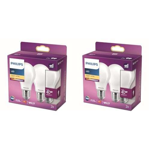 PHILIPS LED Premium Frosted A60 Light Bulb [E27 Edison Screw] 4.5W - 40W Equivalent, Warm White (2700K), Non Dimmable (Pack of 2)