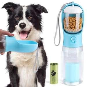 Alyvisun 3 in 1 600ml Dog Water Bottle with Food Container & Poop Bag Holder With Voucher