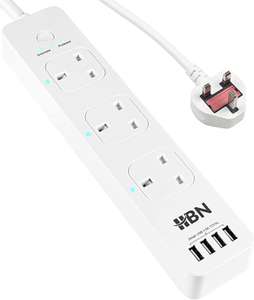 1.8m surge protected extension lead with 3 sockets and 4 USB w/voucher