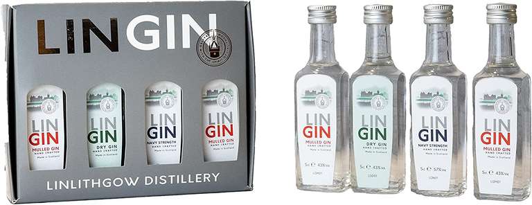 Linlithgow Distillery Lin Gin Scottish Gin Tasting Pack(4X5CL 43% ABV to 57% ABV) £7.82 at Amazon